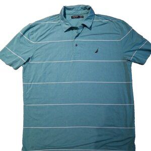 Nautica Men's Polo Shirt – Teal & White Stripes – Size XXL
